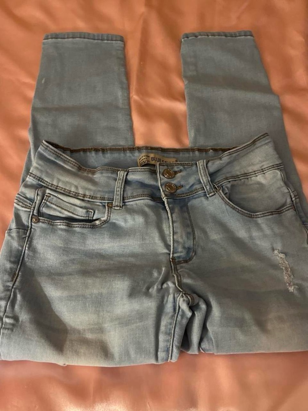 Light Wash Skinny Jeans with Double-Button Waist